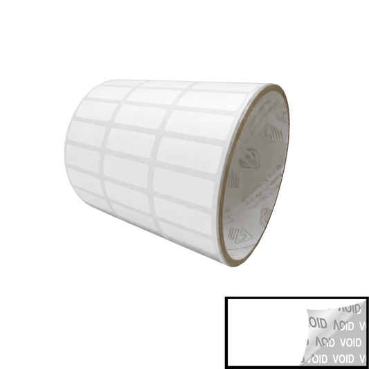 5,000 TamperVoidPro® White Tamper-Evident Security Labels Seal Sticker, Rectangle 1" x 0.375" (25mm x 9mm).