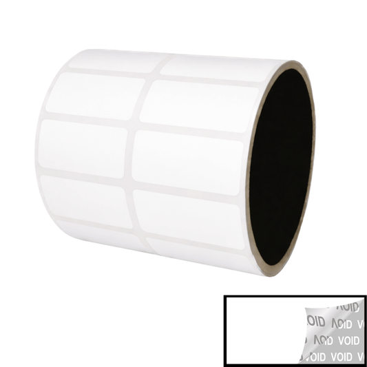 5,000 TamperVoidPro® White Tamper-Evident Security Labels Seal Sticker, Rectangle 1.5" x 0.6" (38mm x 15mm).