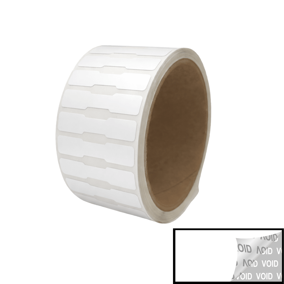 2,000 TamperVoidPro® White Tamper-Evident Security Labels Seal Sticker, Dogbone Shape Size 1.75" x 0.375 (44mm x 9mm).