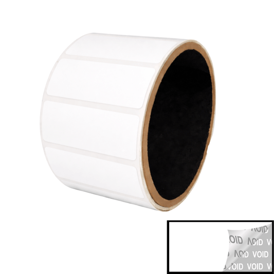 5,000 TamperVoidPro® White Tamper-Evident Security Labels Seal Sticker, Rectangle 2" x 0.75" (51mm x 19mm).