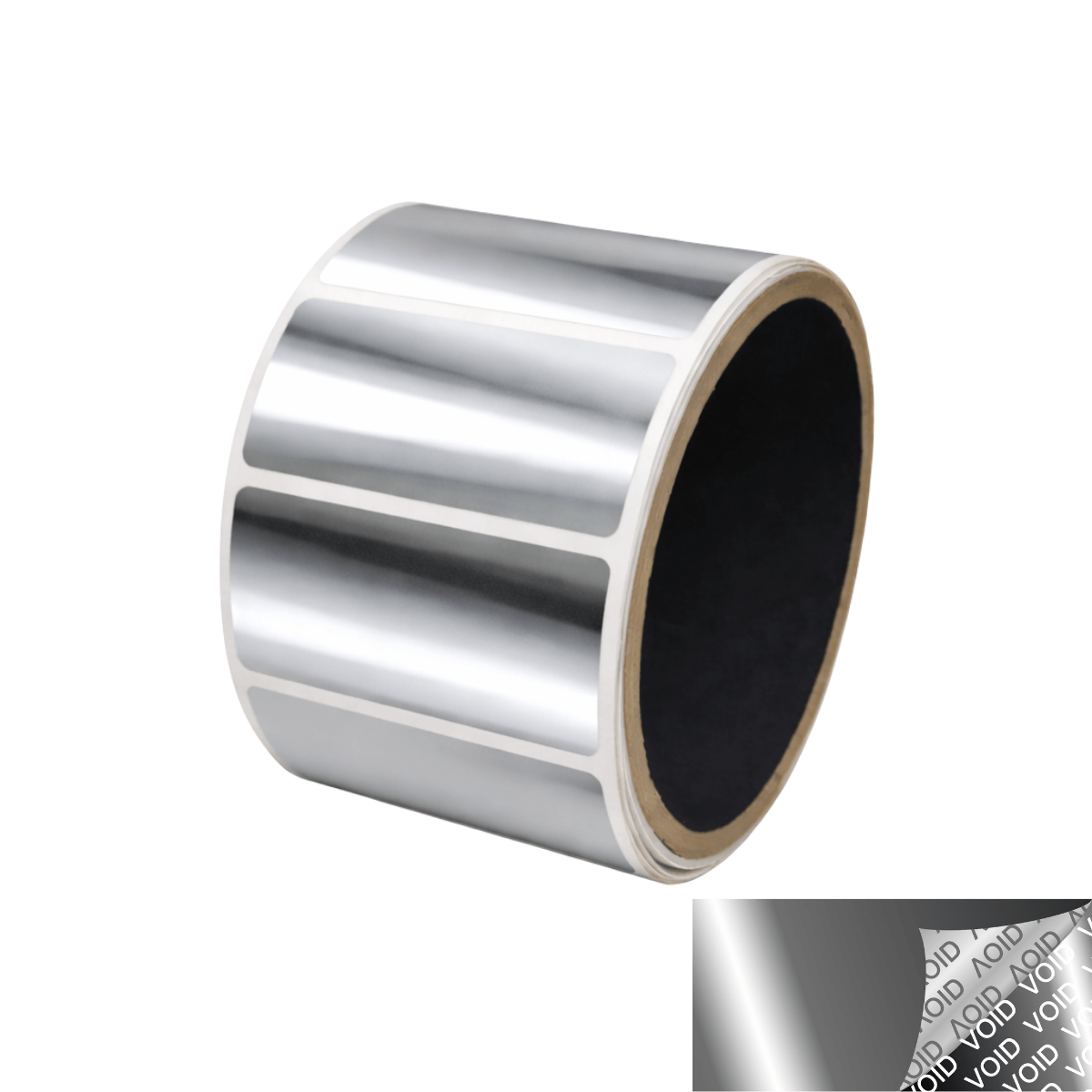 250 Bright TamperVoid® Metallic Silver Tamper-Evident Security Labels Seal Sticker, Rectangle 2" x 1" (51mm x 25mm).