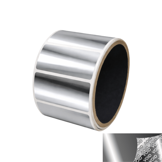 250 Bright TamperVoid® Metallic Silver Tamper-Evident Security Labels Seal Sticker, Rectangle 2" x 1" (51mm x 25mm).