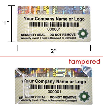 500 Security Label with Holographic Stripe Partially Destructible Size 2" x 1" (51mm x 25mm). >Click on item details to customize.