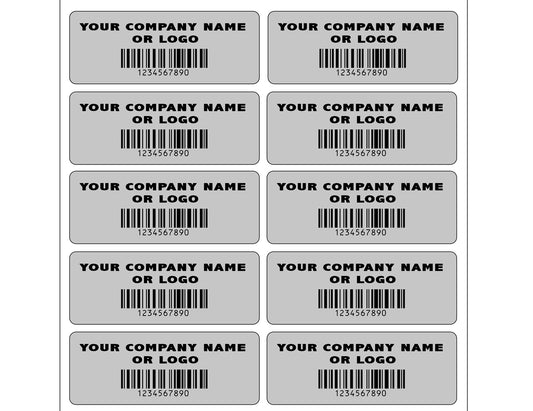 2,000 Custom Printed Asset Identification Security Stickers with Silver Matte Finish Size 1.5" x  0.6" (38mm x 15mm) >Click on item details to customize.