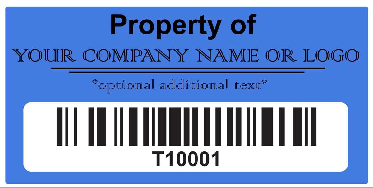 10,000 Custom Printed Two Colors Asset Identification Tags 1.5" x 0.6" (38mm x 15mm) >Click on item details to customize.