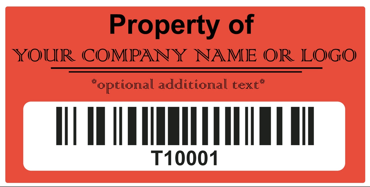 10,000 Custom Printed Two Colors Asset Identification Tags 1.5" x 0.6" (38mm x 15mm) >Click on item details to customize.