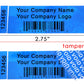 2,000 TamperColor Blue Custom Printed Security Labels: Tamper Evident, Rectangle 2.75" x 1" (70mm x 25mm) >Click on item details to customize.