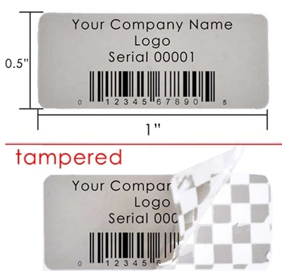 10,000 TamperColor Grey Custom Printed Security Labels: Tamper Evident, Rectangle 1" x 0.5" (25mm x 13mm) >Click on item details to customize.