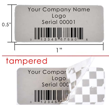 250 TamperColor Grey Custom Printed Security Labels: Tamper Evident, Rectangle 1" x 0.5" (25mm x 13mm) >Click on item details to customize.