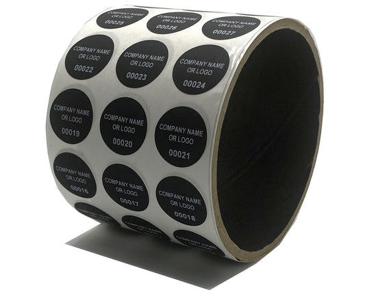 1,000 Non Residue Black Tamper-Evident Stickers TamperGuard® Security Label Seal , Round/ Circle 0.75" diameter (19mm) >Click on item details to customize.