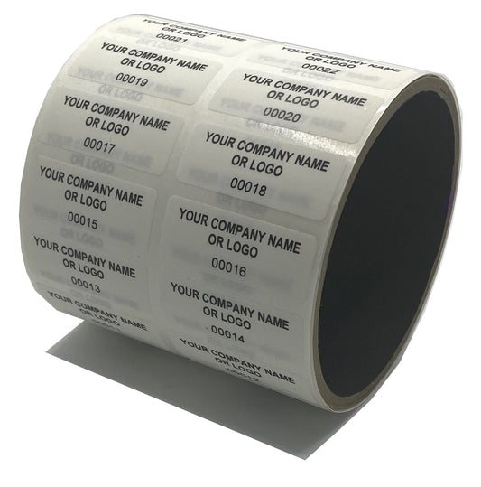 250 Non Residue White Tamper-Evident Stickers TamperGuard® Security Label Seal , Rectangle 1.5" x 0.6" (38mm x 15mm) >Click on item details to customize.