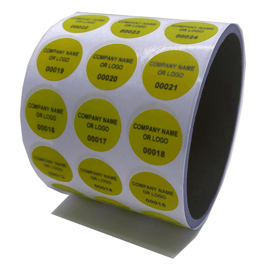 500 Non Residue Yellow Tamper-Evident Stickers TamperGuard® Security Label Seal , Round/ Circle 0.75" diameter (19mm) >Click on item details to customize.