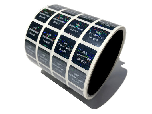 1,000 Black Tamper Evident Security Hologram Label Seal Sticker, Square 0.75"(19mm). CustomPrinted. >Click on item details to Customize.