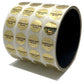 250 Gold Tamper Evident Security Hologram Round Label Seal Sticker, Circle 0.625" diameter (16mm). CustomPrinted. >Click on item details to Customize.