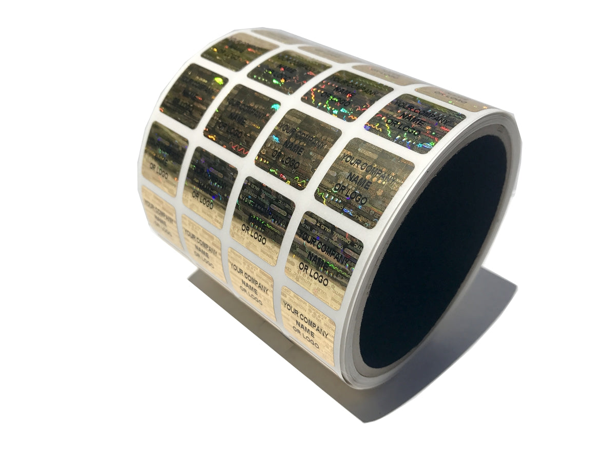 1,000 Gold Tamper Evident Security Hologram Label Seal Sticker, Rectangle .75" x 0.6" (19mm x 15mm). CustomPrinted. >Click on item details to Customize.