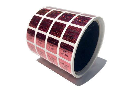 10,000 Red Tamper Evident Security Hologram Label Seal Sticker, Rectangle .75" x 0.6" (19mm x 15mm). CustomPrinted. >Click on item details to Customize.