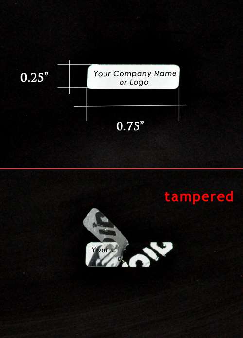 10,000 Metallic Tamper Evident Security Labels Silver Bright TamperVoid Seal Sticker, Rectangle 0.75" x 0.25" (19mm x 6mm). Custom Printed. >Click on item details to customize.