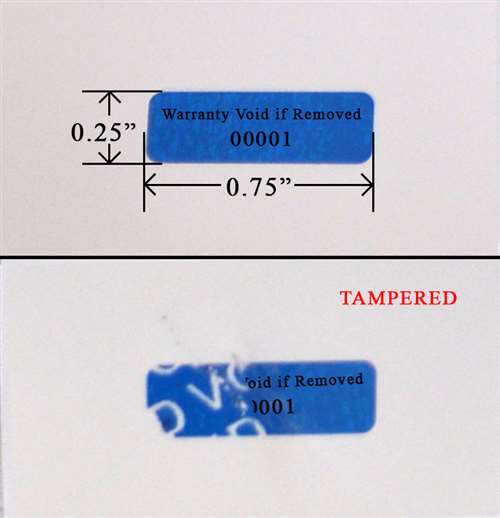 10,000 Tamper Evident Blue Security Labels TamperColor Seal Sticker, Rectangle 0.75" x 0.25" (19mm x 6mm). Printed: Warranty Void if Removed + Serialization.