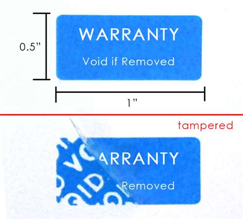 10,000 Tamper Evident Blue Security Labels TamperColor Seal Sticker, Rectangle 1" x 0.5" (25mm x 13mm). Printed: Warranty Void if Removed.