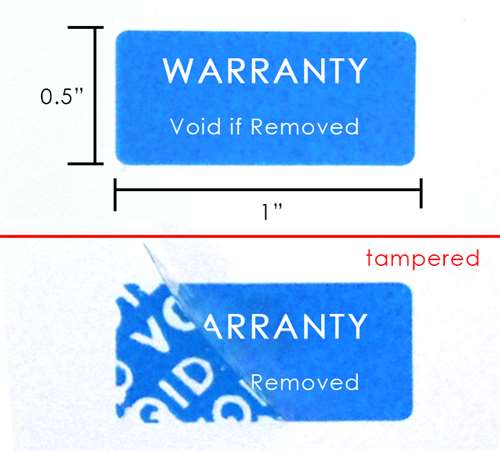 1,000 Tamper Evident Blue Security Labels TamperColor Seal Sticker, Rectangle 1" x 0.5" (25mm x 13mm). Printed: Warranty Void if Removed.