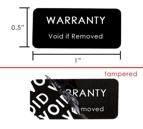 500 Tamper Evident Black Security Labels TamperColor Seal Sticker, Rectangle 1" x 0.5" (25mm x 13mm). Printed: Warranty Void if Removed.