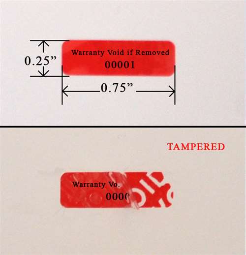 2,000 Tamper Evident Red Security Labels TamperColor Seal Sticker, Rectangle 0.75" x 0.25" (19mm x 6mm). Printed: Warranty Void if Removed + Serialization.