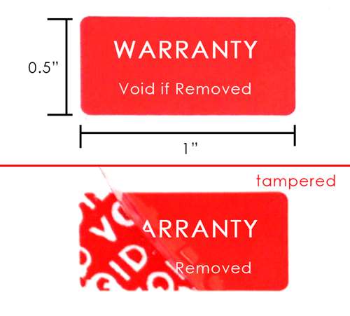 10,000 Tamper Evident Red Security Labels TamperColor Seal Sticker, Rectangle 1" x 0.5" (25mm x 13mm). Printed: Warranty Void if Removed.