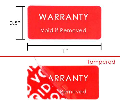 500 Tamper Evident Red Security Labels TamperColor Seal Sticker, Rectangle 1" x 0.5" (25mm x 13mm). Printed: Warranty Void if Removed.