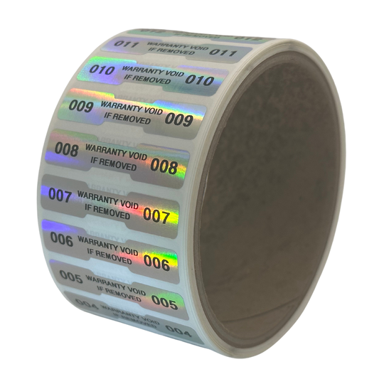 10,000 Tamper Evident Rainbow Security Labels TamperColor Seal Sticker, Dogbone Shape Size 1.75" x 0.375 (44mm x 9mm). Printed: Warranty Void if Removed + Serialization