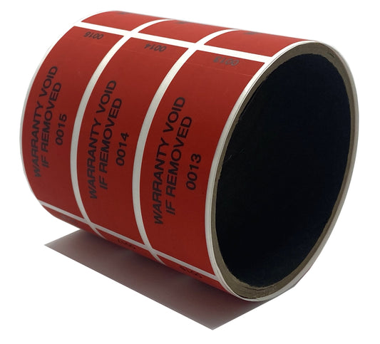 250 Tamper Evident Red Non Residue Security Labels TamperGuard® Seal Sticker, Rectangle 2.75" x 1" (70mm x 25mm). Printed: Warranty Void if Removed + Serialized