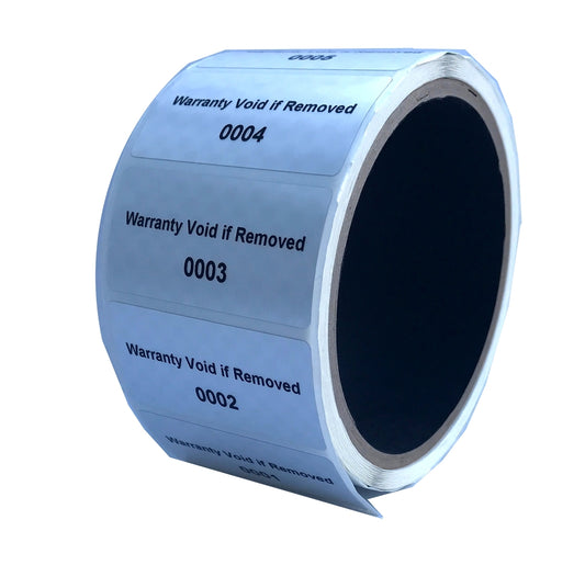 500 Tamper Evident Metallic Silver Matte Non Residue Security Labels TamperGuard® Seal Sticker, Rectangle 2" x 1" (51mm x 25mm). Printed: Warranty Void if Removed + Serialized