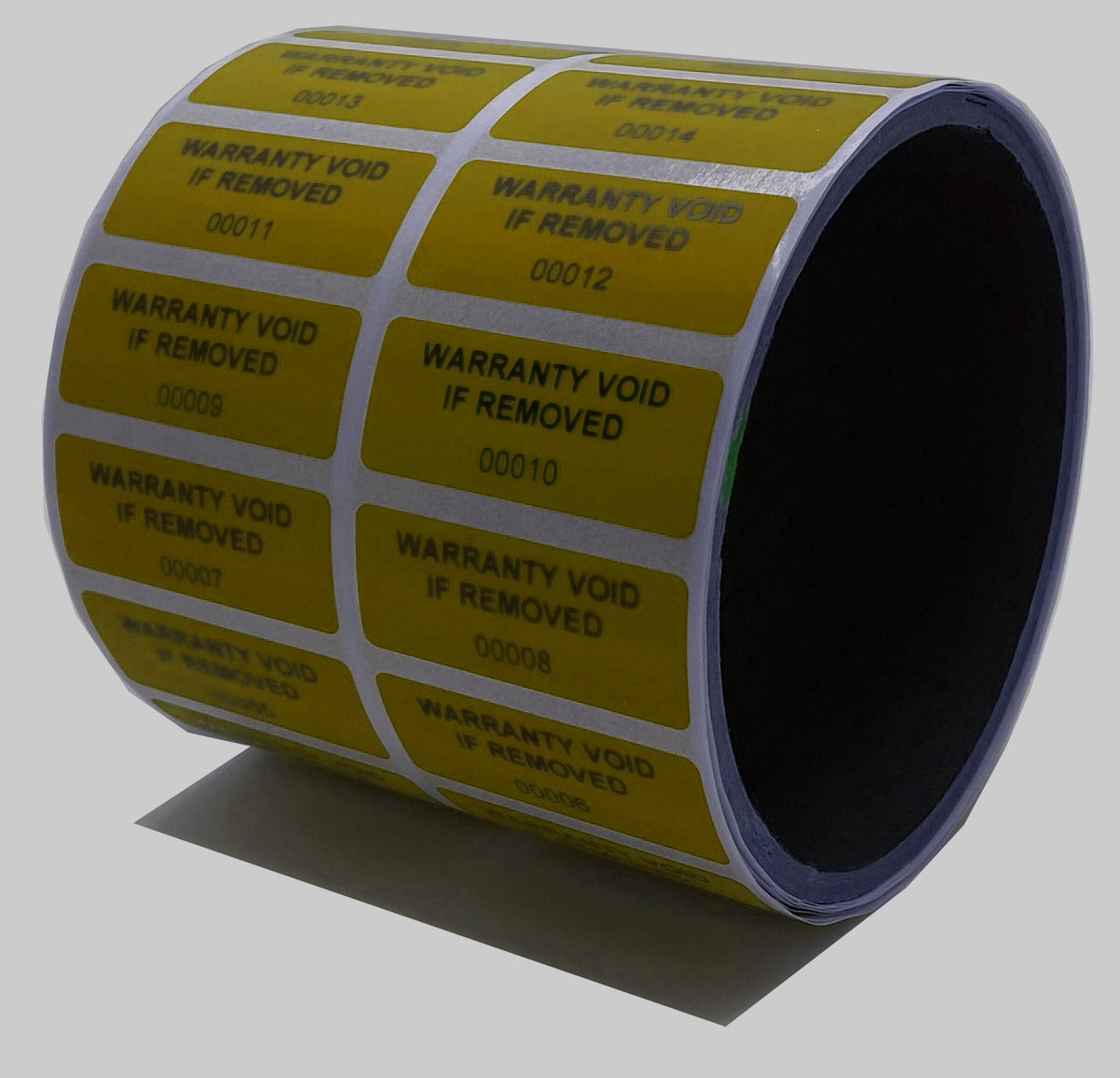 2,000 Tamper-Evident Yellow Non Residue Security Labels TamperGuard® Seal Sticker, Rectangle 1.5" x 0.6" (38mm x 15mm). Printed: Warranty Void if Removed + Serialized