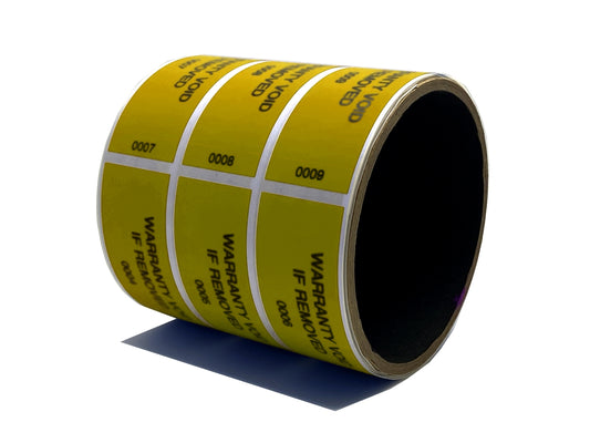250 Tamper-Evident Yellow Non Residue Security Labels TamperGuard® Seal Sticker, Rectangle 2.75" x 1" (70mm x 25mm). Printed: Warranty Void if Removed + Serialized