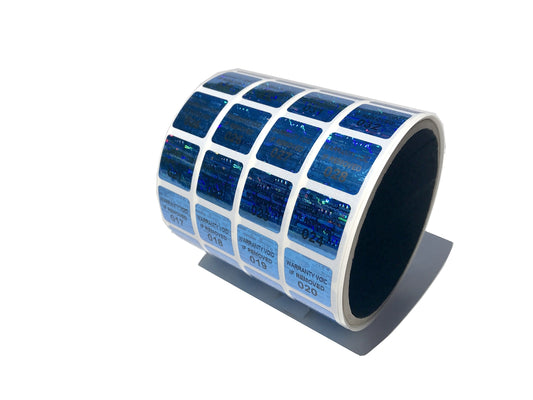 250 Blue Tamper Evident Holographic Security Label Seal Sticker TamperMax®, Square 0.75" (19mm). Printed: Warranty Void if Removed + Serialization