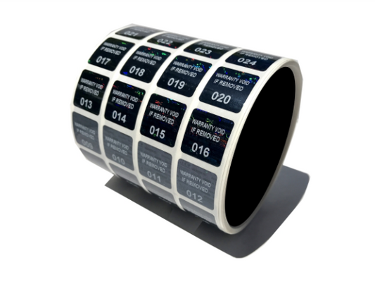 250 Black Tamper Evident Holographic Security Label Seal Sticker TamperMax®, Rectangle .75" x 0.6" (19mm x 15mm). Printed: Warranty Void if Removed + Serialization