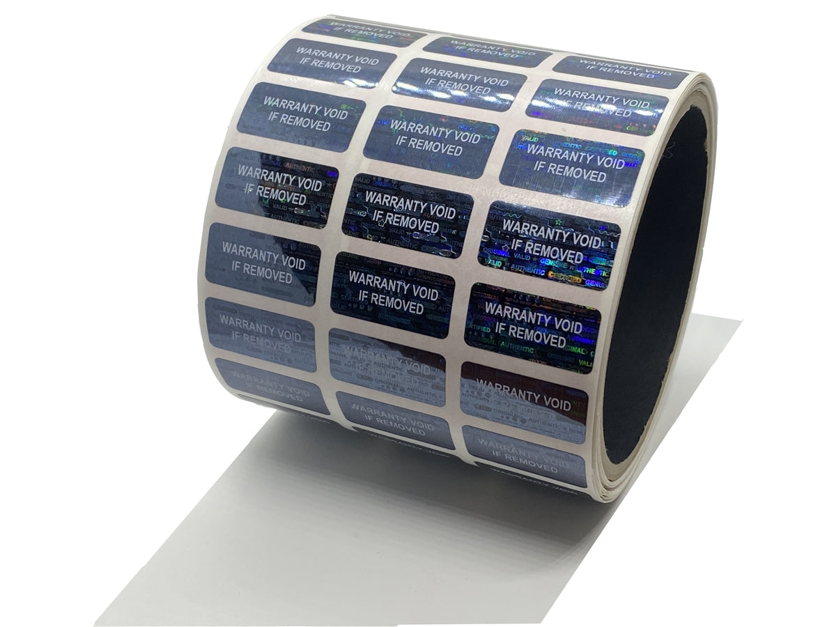 10,000 Tamper Evident Holographic Bright Black Security Label Seal Sticker TamperMax, Rectangle 1" x 0.5" (25mm x 13mm). Printed: Warranty Void if Removed.