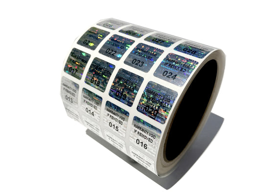 250 Silver Tamper Evident Holographic Security Label Seal Sticker TamperMax®, Square 0.75" (19mm). Printed: Warranty Void if Removed + Serialization