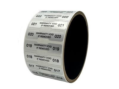 500 TamperVoidPro® Tamper Evident Security Labels Seal Sticker, Dogbone Shape Size 1.75" x 0.375 (44mm x 9mm). Printed: Warranty Void if Label Removed + Serialization.