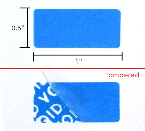 10,000 Blue Tamper-Evident Security Labels TamperColor® Seal Stickers, Rectangle 1" x 0.5" (25mm x 13mm).