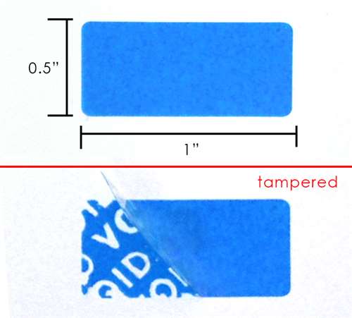 250 Blue Tamper-Evident Security Labels TamperColor® Seal Stickers, Rectangle 1" x 0.5" (25mm x 13mm).