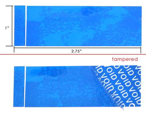250 Blue Tamper-Evident Security Labels TamperColor® Seal Stickers, Rectangle 2.75" x 1" (70mm x 25mm).