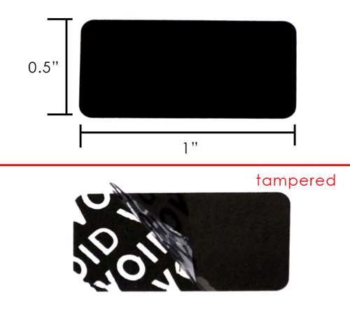 250 Black Tamper-Evident Security Labels TamperColor® Seal Stickers, Rectangle 1" x 0.5" (25mm x 13mm).