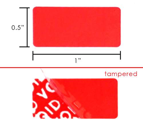 250 Red Tamper-Evident Security Labels TamperColor® Seal Stickers, Rectangle 1" x 0.5" (25mm x 13mm).