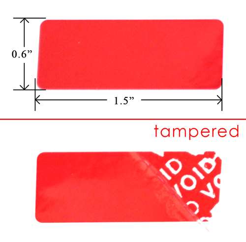 500 Red Tamper-Evident Security Labels TamperColor® Seal Stickers, Rectangle 1.5" x 0.6" (38mm x 15mm).