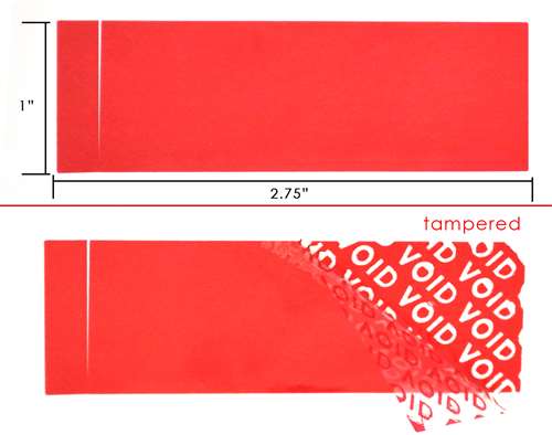 250 Red Tamper-Evident Security Labels TamperColor® Seal Stickers, Rectangle 2.75" x 1" (70mm x 25mm).