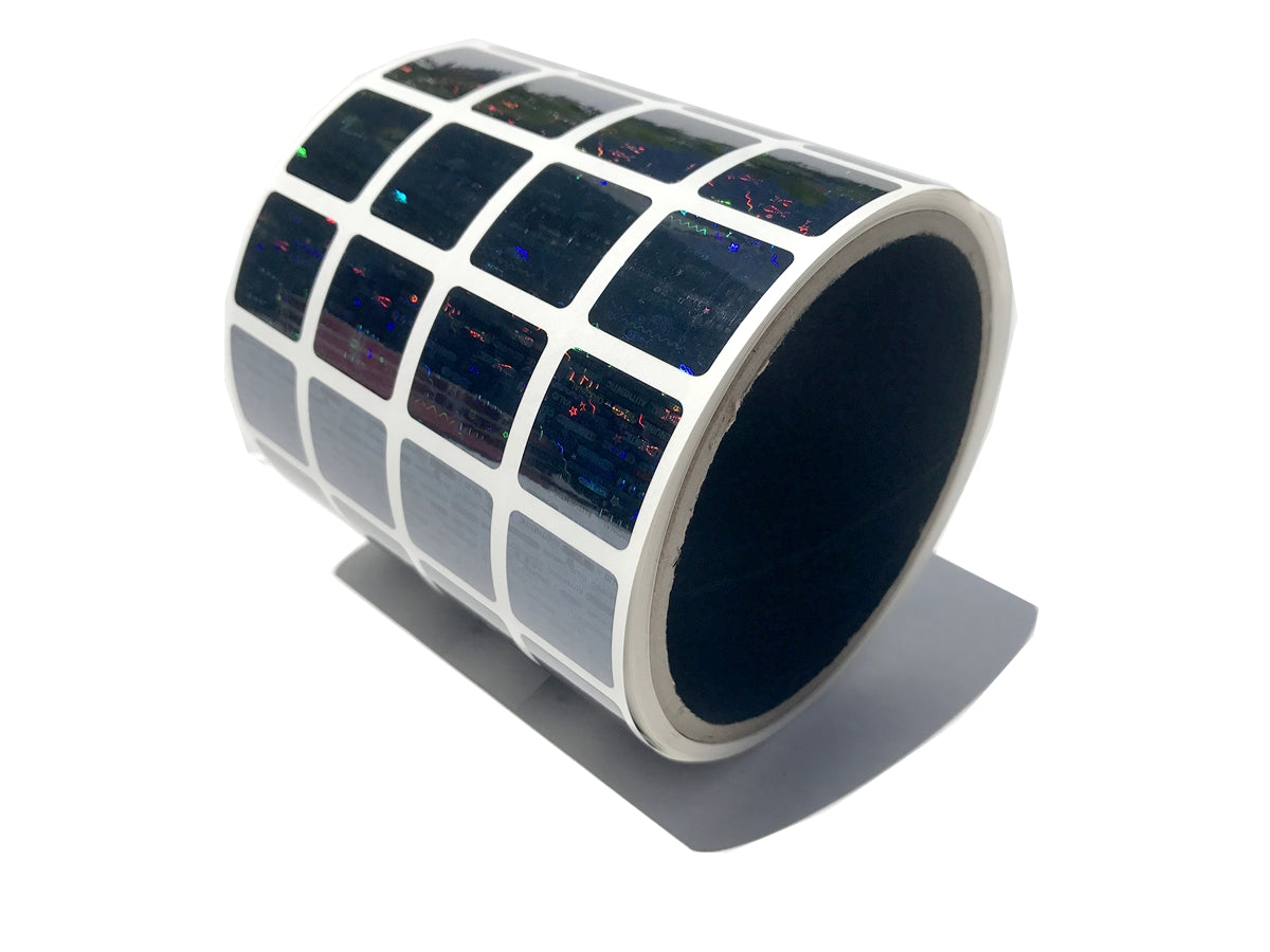 2,000 Black Tamper Evident Holographic Security Label Seal Sticker, Square 0.75" (19mm).