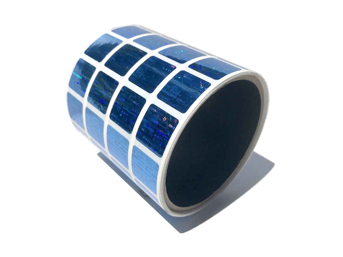 250 Blue Tamper Evident Holographic Security Label Seal Sticker, Square 0.75" (19mm).