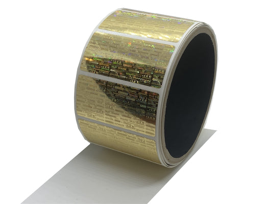 10,000 Gold Tamper Evident Holographic Security Label Seal Sticker, Rectangle 2" x 1" (51mm x 25mm)
