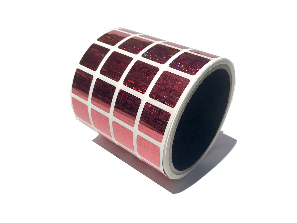 250 Red Tamper Evident Holographic Security Label Seal Sticker, Rectangle 0.75" x 0.6" (19mm x 15mm).