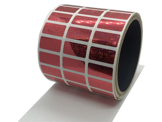 1,000 Red Tamper Evident Holographic Security Label Seal Sticker, Rectangle 1" x 0.5" (25mm x 13mm).